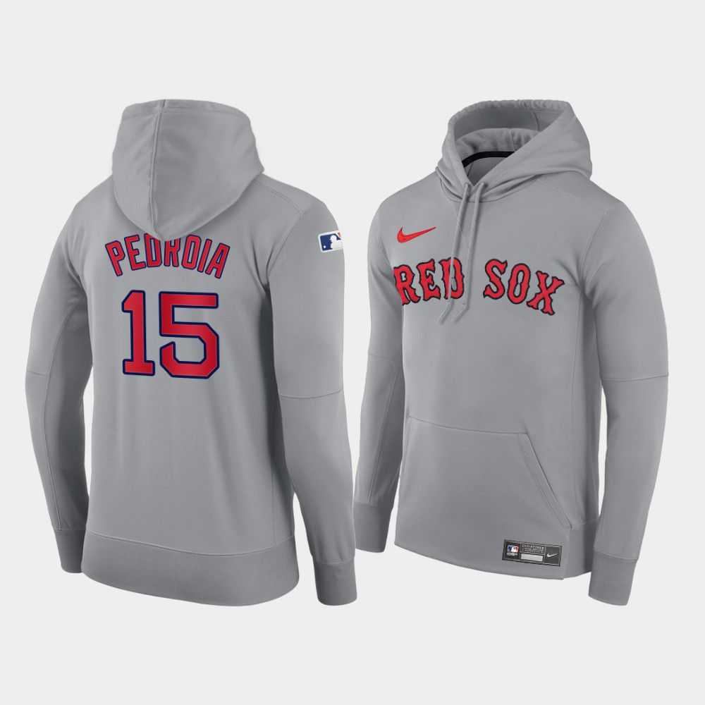 Men Boston Red Sox 15 Pedroia gray road hoodie 2021 MLB Nike Jerseys